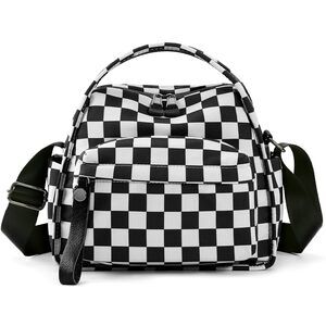 Checkered Nylon Crossbody Bags for Women Soft Handbag with Top Handle